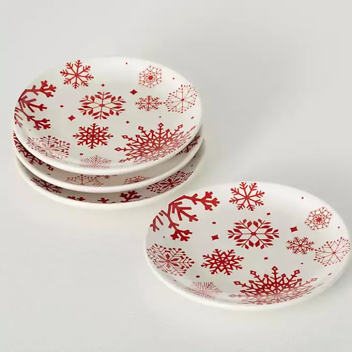 Sale Kirklands Home Red Snowflake Plates, Set of 4