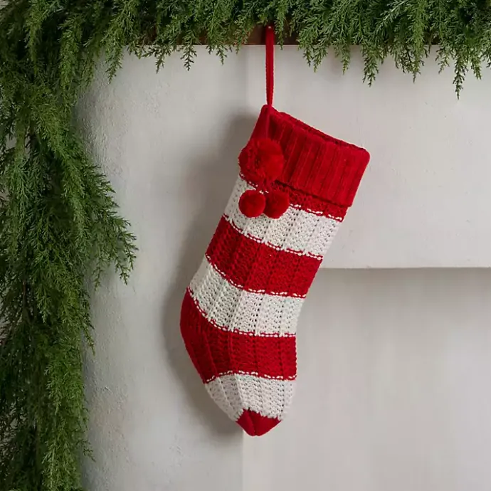 Clearance Kirklands Home Red Striped Knit Christmas Stocking