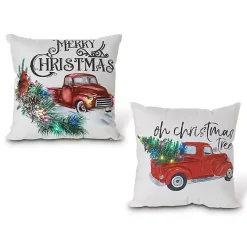 Kirklands Home Red Truck LED Christmas Tree Pillow, Set of 2 Multi