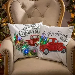 Kirklands Home Red Truck LED Christmas Tree Pillow, Set of 2 Multi