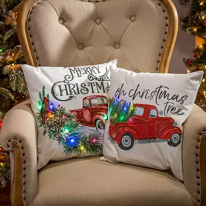 Kirklands Home Red Truck LED Christmas Tree Pillow, Set of 2 Multi
