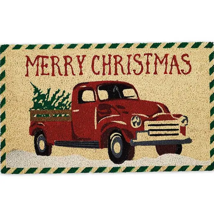 Kirklands Home Red Truck Merry Christmas Tree Doormat
