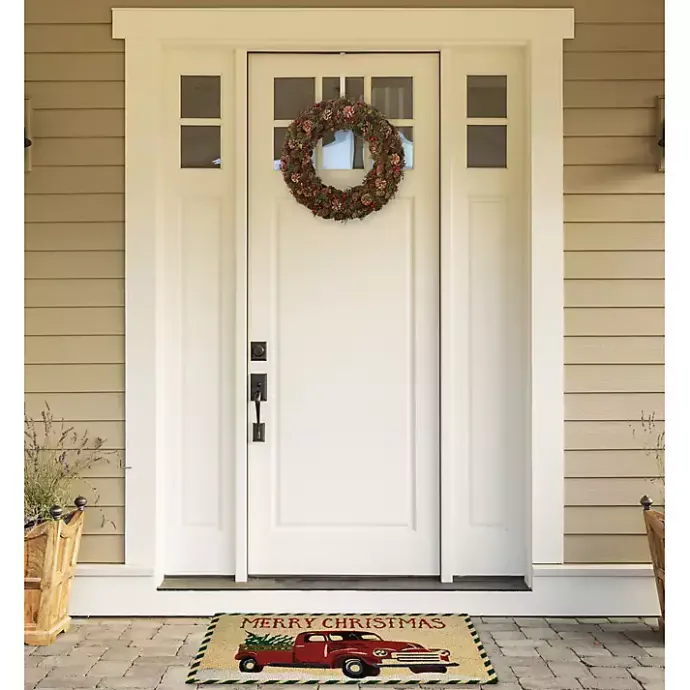 Kirklands Home Red Truck Merry Christmas Tree Doormat