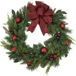 Online Kirklands Home Red Velvet Ribbon and Ornaments Pre-Lit Wreath