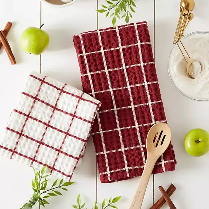 Outlet Kirklands Home Windowpane Oversized Dish Towels, Set of 2 Red