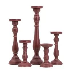 Sale Kirklands Home Wood Spindle Taper Candle Holders, Set of 5 Red