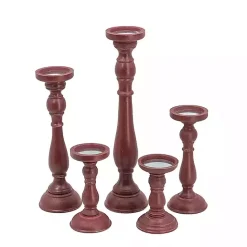 Sale Kirklands Home Wood Spindle Taper Candle Holders, Set of 5 Red