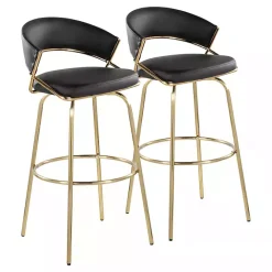New Kirklands Home Remy & Gold Swivel Bar Stools, Set of 2 Black