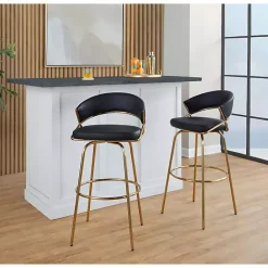 New Kirklands Home Remy & Gold Swivel Bar Stools, Set of 2 Black