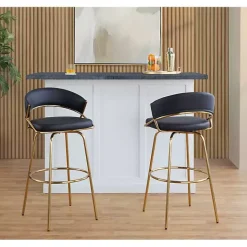 New Kirklands Home Remy & Gold Swivel Bar Stools, Set of 2 Black
