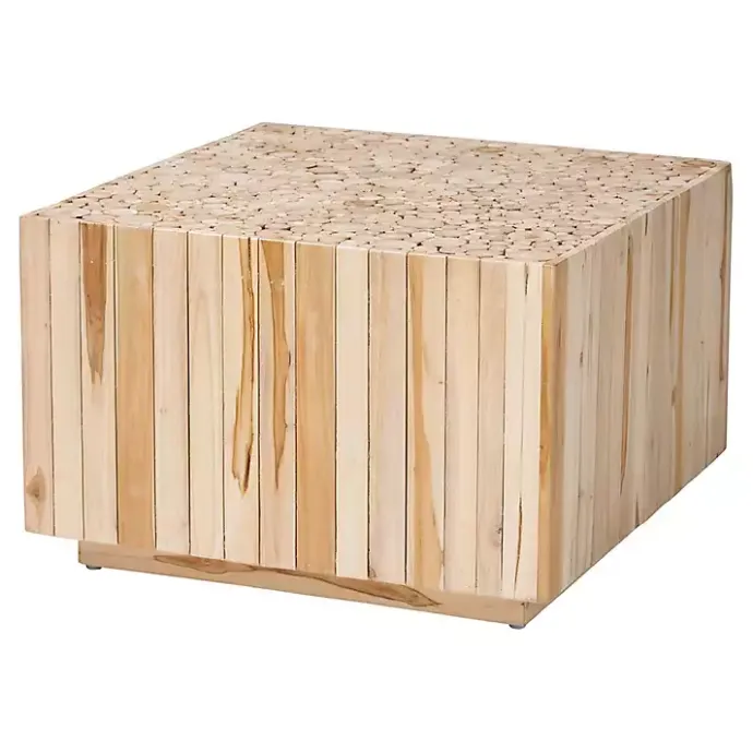 Online Kirklands Home Repurposed Wood Logs Square Coffee Table Tan