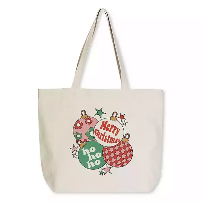 Clearance Kirklands Home Retro Christmas Ornaments Canvas Tote Bag
