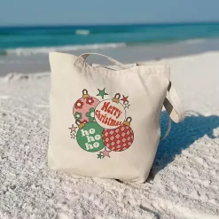 Clearance Kirklands Home Retro Christmas Ornaments Canvas Tote Bag