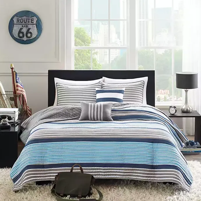 New Kirklands Home Reversible Stripes 5-pc. Full/Queen Quilt Set