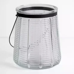 Discount Kirklands Home Ribbed Glass Lantern with Metal Handle, 10 in. Clear