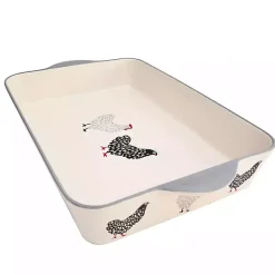 New Kirklands Home Rooster Stoneware Baking Dish Ivory