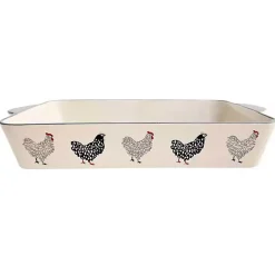 New Kirklands Home Rooster Stoneware Baking Dish Ivory