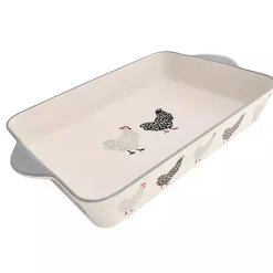 New Kirklands Home Rooster Stoneware Baking Dish Ivory