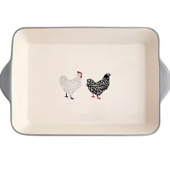New Kirklands Home Rooster Stoneware Baking Dish Ivory