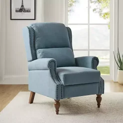 Best Kirklands Home Rosalie Upholstered Manual Recliner Blue