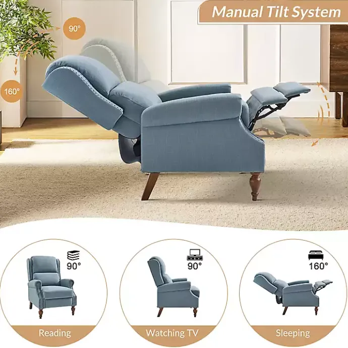 Best Kirklands Home Rosalie Upholstered Manual Recliner Blue