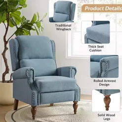 Best Kirklands Home Rosalie Upholstered Manual Recliner Blue