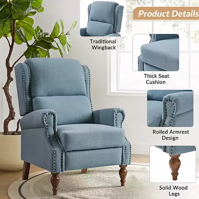 Best Kirklands Home Rosalie Upholstered Manual Recliner Blue