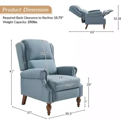 Best Kirklands Home Rosalie Upholstered Manual Recliner Blue