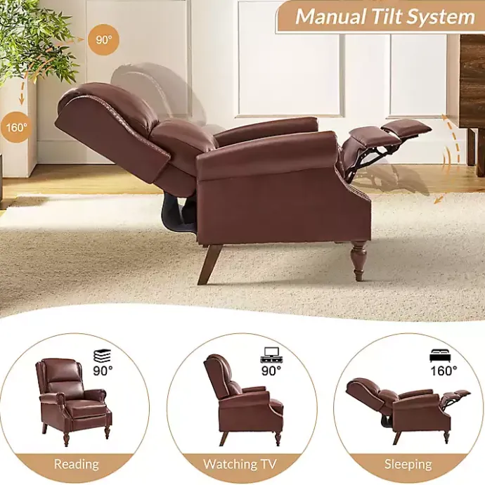 Clearance Kirklands Home Rosalie Faux Leather Manual Recliner Brown