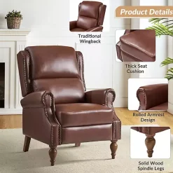 Clearance Kirklands Home Rosalie Faux Leather Manual Recliner Brown