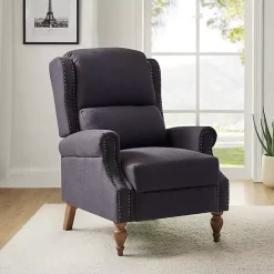 New Kirklands Home Rosalie Charcoal Upholstered Manual Recliner Gray