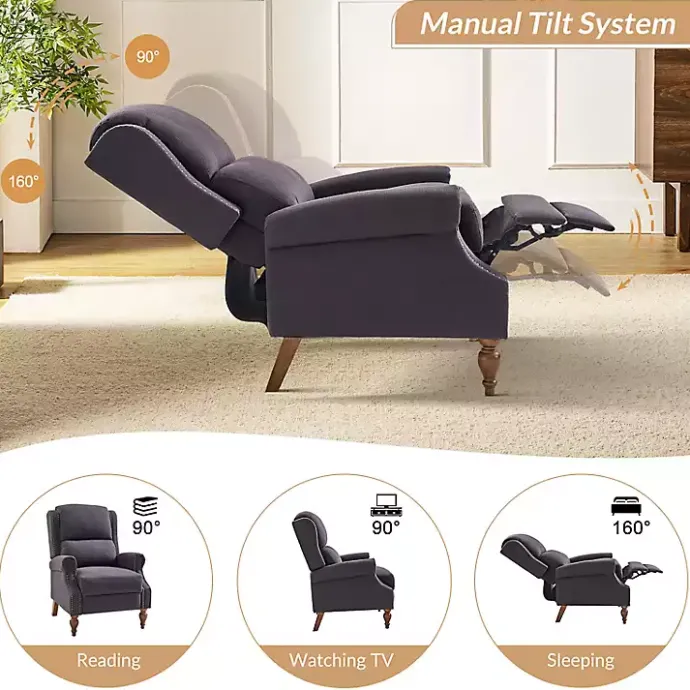 New Kirklands Home Rosalie Charcoal Upholstered Manual Recliner Gray