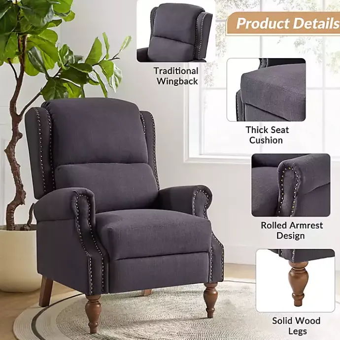 New Kirklands Home Rosalie Charcoal Upholstered Manual Recliner Gray