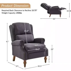 New Kirklands Home Rosalie Charcoal Upholstered Manual Recliner Gray