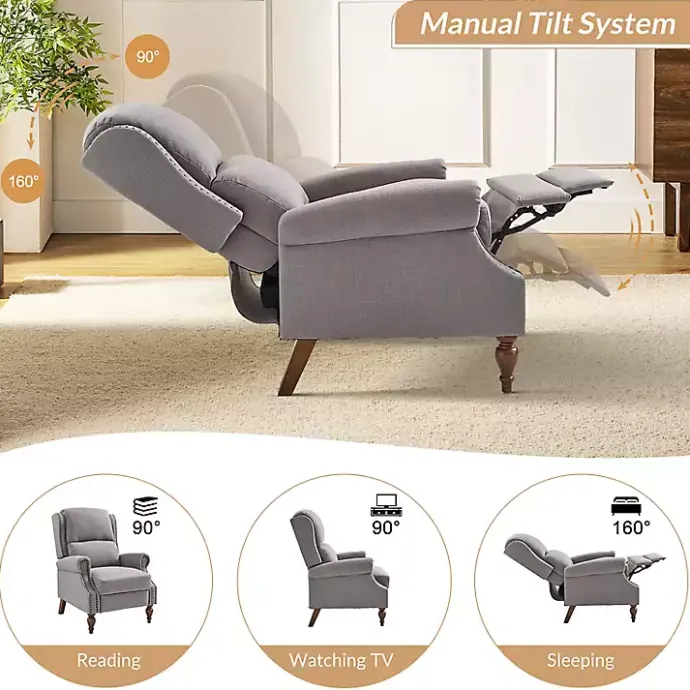 Hot Kirklands Home Rosalie Light Upholstered Manual Recliner Gray