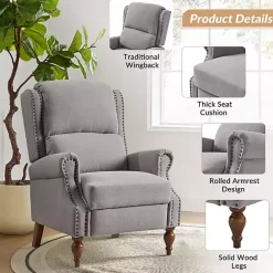 Hot Kirklands Home Rosalie Light Upholstered Manual Recliner Gray