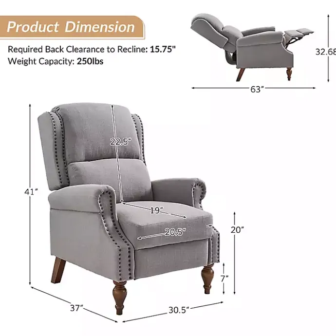 Hot Kirklands Home Rosalie Light Upholstered Manual Recliner Gray