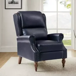 Hot Kirklands Home Rosalie Navy Faux Leather Manual Recliner Blue