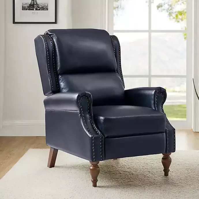 Hot Kirklands Home Rosalie Navy Faux Leather Manual Recliner Blue
