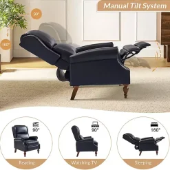 Hot Kirklands Home Rosalie Navy Faux Leather Manual Recliner Blue