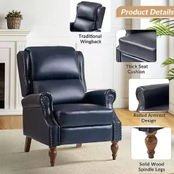 Hot Kirklands Home Rosalie Navy Faux Leather Manual Recliner Blue
