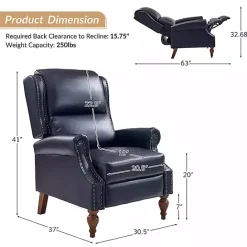 Hot Kirklands Home Rosalie Navy Faux Leather Manual Recliner Blue