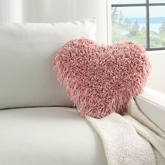 Best Kirklands Home Rose Shaggy Heart Shaped Pillow Pink