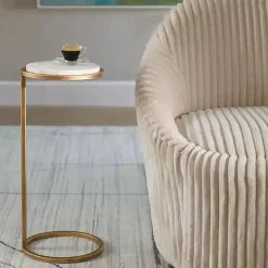Online Kirklands Home Round Aged and Marble Accent Table Gold