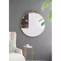 Best Kirklands Home Round Antique Floral Scroll Mirror, 39 in. Gold
