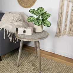 Online Kirklands Home Round Antique Engraved Accent Table Gray