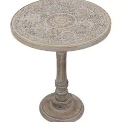 Clearance Kirklands Home Round Antique Etched Pedestal Accent Table Gray