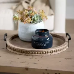 Online Kirklands Home Round Beaded Wood Decorative Tray Brown