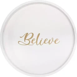 Hot Kirklands Home Round Believe Wood Tray White