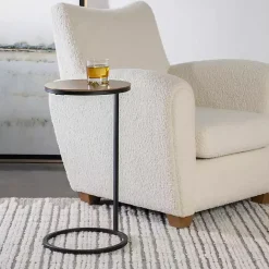 Kirklands Home Round Black and Gold Metal C-Table